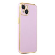 CoverZone iPhone 14 Gold Kenar Pastel Renkli Halcyon Z-Bark Lila Cep Telefonu Kılıfı