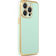 CoverZone iPhone 14 Pro Gold Kenar Pastel Renkli Halcyon Z-Bark Açık Yeşil Cep Telefonu Kılıfı