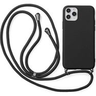 CoverZone iPhone 14 Pro İpli Boyun Askılı Silikon Kadife İç Yüzeyli Epiphany Siyah Cep Telefonu Kılıfı