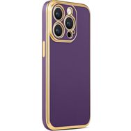 CoverZone iPhone 14 Pro Max Gold Kenar Pastel Renkli Halcyon Z-Bark Kapak Derin Mor Cep Telefonu Kılıfı