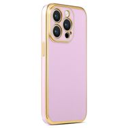 CoverZone iPhone 14 Pro Max Gold Kenar Pastel Renkli Halcyon Z-Bark Kapak Lila Cep Telefonu Kılıfı