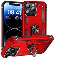 CoverZone iPhone 15 Pro Max Z-Vega Shockproof Standlı Yüzük Tutuculu Mega Case Kapak Kırmızı Cep Telefonu Kılıfı