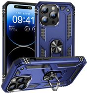 CoverZone iPhone 15 Pro Max Z-Vega Shockproof Standlı Yüzük Tutuculu Mega Case Kapak Mavi Cep Telefonu Kılıfı