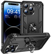 CoverZone iPhone 15 Pro Max Z-Vega Shockproof Standlı Yüzük Tutuculu Mega Case Siyah Cep Telefonu Kılıfı