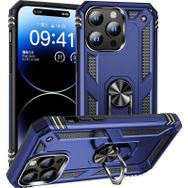 CoverZone iPhone 15 Pro Z-Vega Shockproof Standlı Yüzük Tutuculu Mega Case Mavi Cep Telefonu Kılıfı