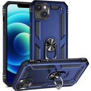 CoverZone iPhone 15 Z-Vega Shockproof Standlı Yüzük Tutuculu Mega Case Kapak Mavi Cep Telefonu Kılıfı