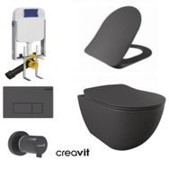 Creavit GR5001- FE322 5 Parça Kanalsız Antrasit Mat Asma Klozet Gömme Rezervuar Seti