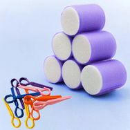 Croc 1203 Mor Cırtlı Sünger Bigudi 6'lı Çap 5 cm +10'lu Plastik Saç Pensi