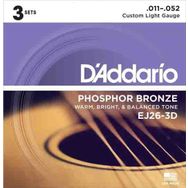 D'addario EJ26-3D 3'lü Paket Phosphor-Bronz Akustik Gitar Tel Seti