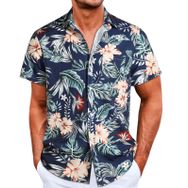 Danfiki Hawaii Kısa Kollu Çiçek Lacivert Sarı Erkek Gömlek