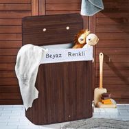Deco Style Bambu Kahverengi Çift Hazneli Çamaşır Sepeti