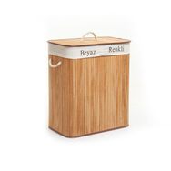 Deco Style Bambu Naturel Çift Hazneli Çamaşır Sepeti
