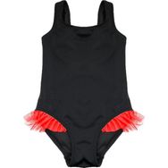 Deep Beach DB200618CM Siyah Kırmızı Fırfır Detaylı Kız Çocuk Mayo
