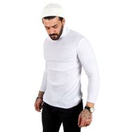 Deepsea 2100015 Beyaz Balıkçı Yaka Çizgili Slim Fit Erkek Örme Kazak