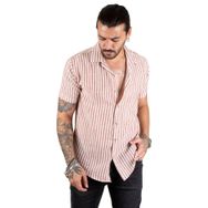 Deepsea 2201920 Erkek Bordo İnce Çizgi Desenli Gömlek