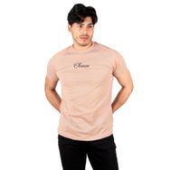 Deepsea 2300844 Bej Bisiklet Yaka Nokta Desenli Önü Yazı Nakışlı Erkek T-shirt