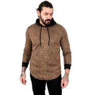 Deepsea 2303084 Vizon Piksel Detaylı Kolları Ribanalı Eteği Oval Kesim Kapüşonlu Erkek Sweatshirt
