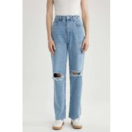 DeFacto A5148AX23HSNM39 Kadın 90's Wide Leg Yırtık Detaylı Jean Uzun %100 Pamuk Pantolon