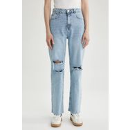 DeFacto A5160AX23HS Kadın 90's Wide Leg Yırtık Detaylı Jean Uzun %100 Pamuk Pantolon
