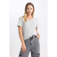 DeFacto B0647AX23SM Gri-GR210 Slim Fit Kısa Kollu Bayan T-shirt