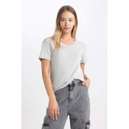DeFacto B0647AX23SM Gri-GR210 Slim Fit Kısa Kollu Kadın T-shirt