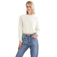 DeFacto Kadın Coool Relax Fit Crop Triko Kazak, Ekru, XS Kazak