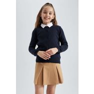 DeFacto N8407A623AU NV251 Lacivert Bisiklet Yaka Triko Kız Çocuk Okul Hırkası