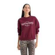 DeFacto Regular Bordo Fit Bisiklet Yaka Baskılı İnce Kadın Sweatshirt