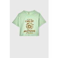 DeFacto V5409A621HS Baskılı Kısa Kollu Crop Ekru Kız Çocuk T-Shirt