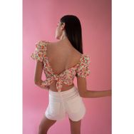 DeFacto Y0782AZ22HS Crop Floral Kalp Yaka Balon Kısa Kollu Poplin Bluz
