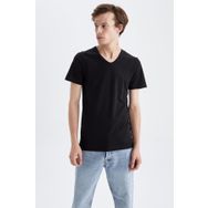 DeFacto Y6191AZ22SM Slim Fit V Yaka Kısa Kollu Siyah Basic Erkek Tişört