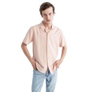 DeFacto Y9085AZ22HS Pembe-PN170 Regular Fit Apaş Yaka Keten Karışımlı Kısa Kollu Erkek Gömlek