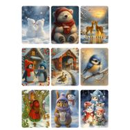 Dekals 9 Adet Simli Kartpostal Seti Yılbaşı Yeniyıl Manzara Nostalji Sevimli Hayvanlar Model -5