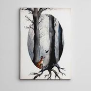 Dekolata Ağaçlar Tilki ve Kuş Mini 70x100 cm Kanvas Tablo