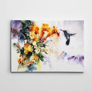 Dekolata Arı Kuşu ve Çiçekler 25x35 cm Kanvas Tablo