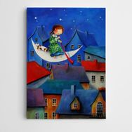 Dekolata Ay Üzerinde Kız ve Evler 20x30 cm Kanvas Tablo