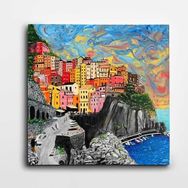 Dekolata Deniz ve Şehir Kare 50x50 cm Kanvas Tablo
