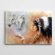 Dekolata DK001500 Kızılderili ve Beyaz Atlar Modern Sanat 20x30 cm Kanvas Tablo