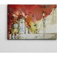 Dekolata Ev ve Sokak Lambaları 40x60 cm Kanvas Tablo