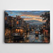 Dekolata Evler Işıklı Tren 50x70 cm Kanvas Tablo