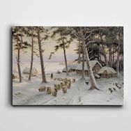 Dekolata Karlı Yollar Koyunlar 60x85 cm Kanvas Tablo