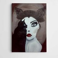 Dekolata Kedi ve Kadın 60x85 cm Kanvas Tablo