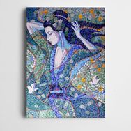 Dekolata Mavi Elbiseli Kadın 50x70 cm Kanvas Tablo