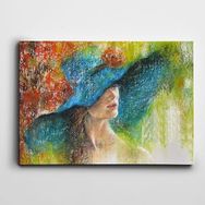 Dekolata Mavi Şapkalı Kadın 25x35 cm Kanvas Tablo