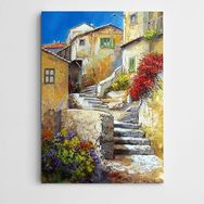 Dekolata Merdiven Çiçekler Ve Ev 50x70 cm Kanvas Tablo