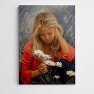 Dekolata Papatyalar Ve Kız 140x200 cm Kanvas Tablo