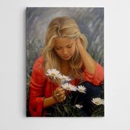 Dekolata Papatyalar Ve Kız 20x30 cm Kanvas Tablo