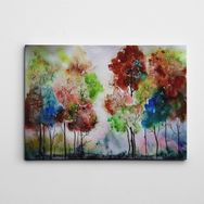 Dekolata Renkli Ağaçlar SuluBoya 35x50 cm Kanvas Tablo