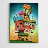 Dekolata Renkli Evler Modern Sanat 20x30 cm Kanvas Tablo