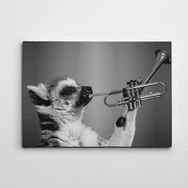 Dekolata Saksafon Çalan Köpek Siyah Beyaz 70x100 cm Kanvas Tablo